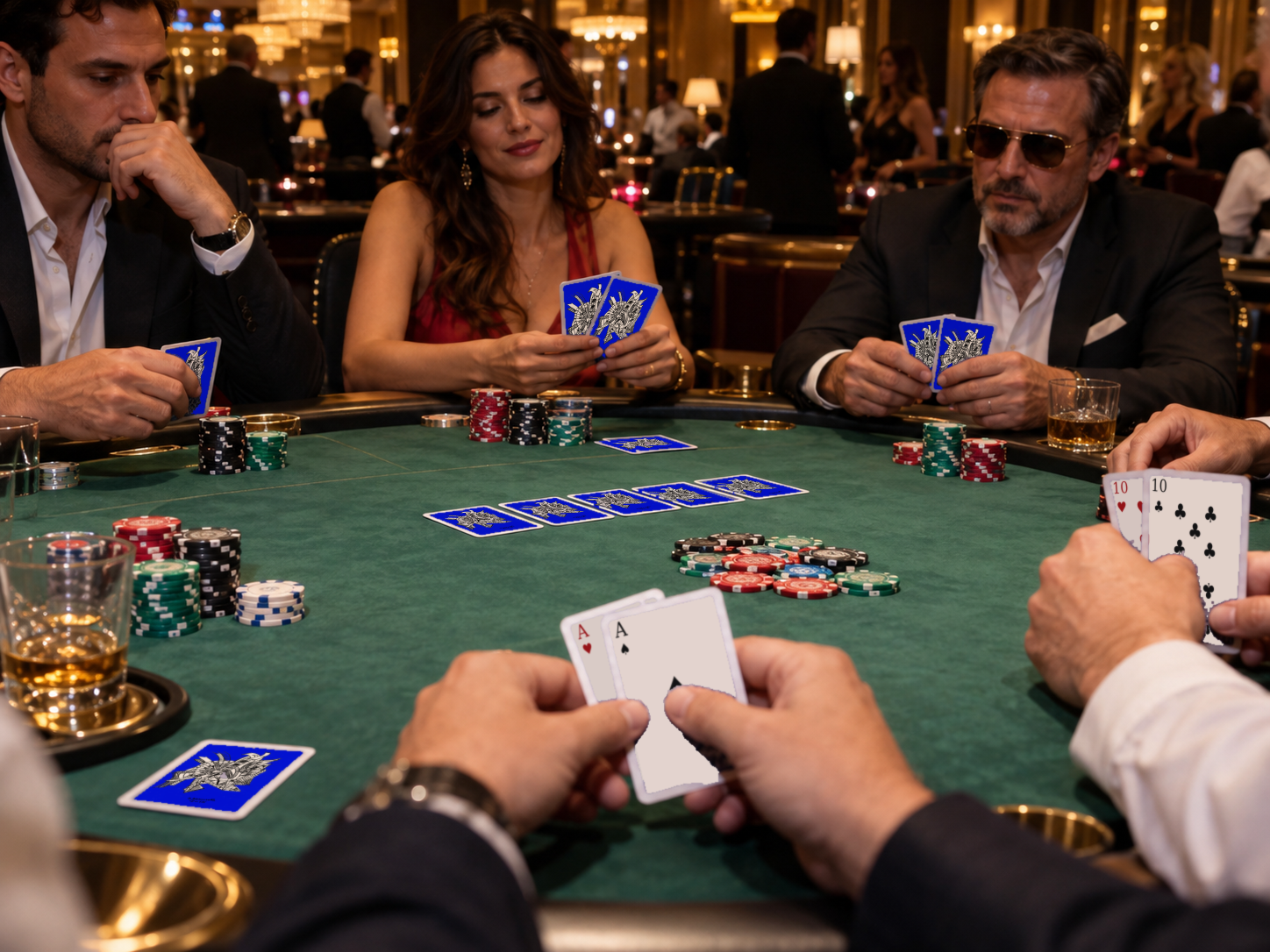 Giocatori al tavolo di un casinò con carte dai dorsi NP Cerebrals